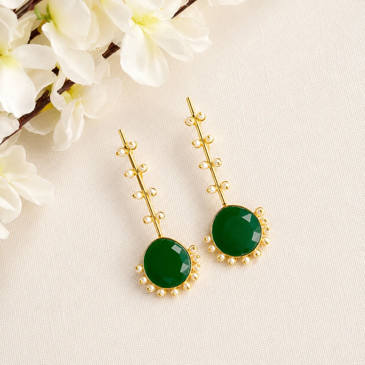 Handmade Golden Designer Green Colour Plug Earring