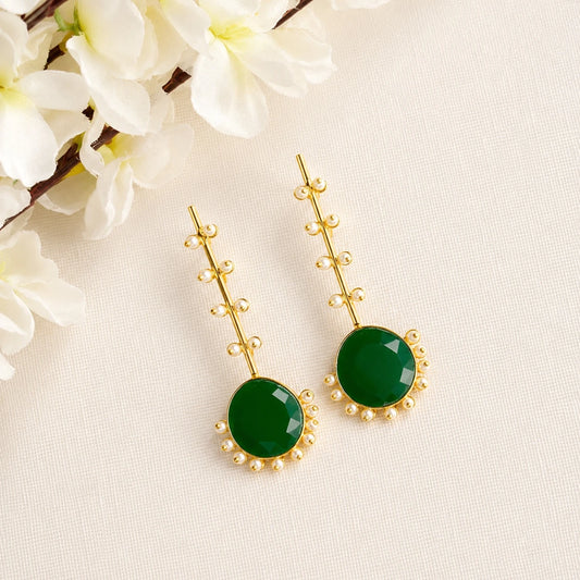 Handmade Golden Designer Green Colour Plug Earring