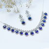 Classic Silver Tone Blue American Diamond Studded Set For Women