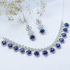 Classic Silver Tone Blue American Diamond Studded Set For Women