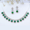 Classic Silver Tone Green American Diamond Studded Set For Women