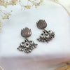 Oxidized Silver Lotus Drop Earrings
