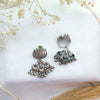 Oxidized Silver Lotus Drop Earrings