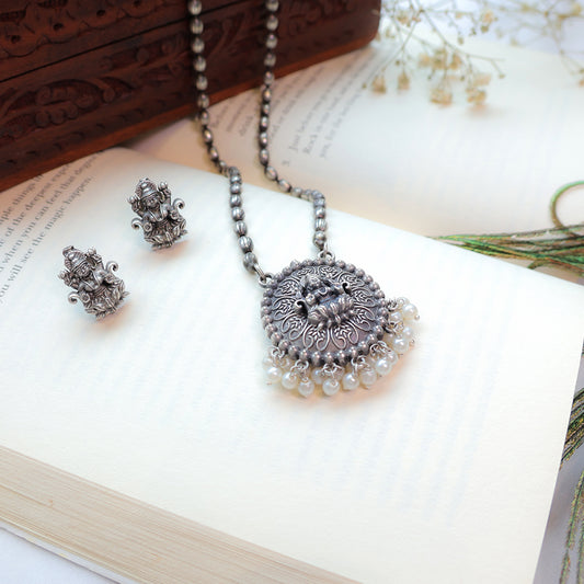 Antique Silver Lakshmi Necklace Set