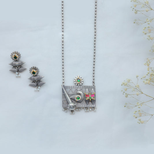 Tribal Oxidized Silver Necklace with Temple Motif