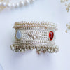 Oxidized Silver Kada with Pearl Bead Border