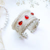 Oxidized Silver Kada with Red Teardrop Kundan Stones and Ghungroo Detailing