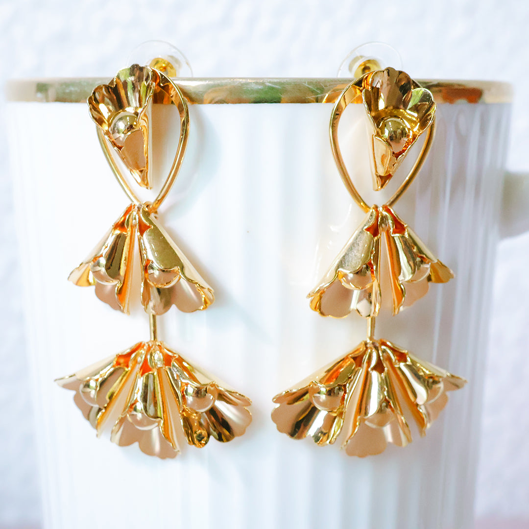 Elegant Triple Layer Floral Drop Earrings – Statement Fashion Jewelry