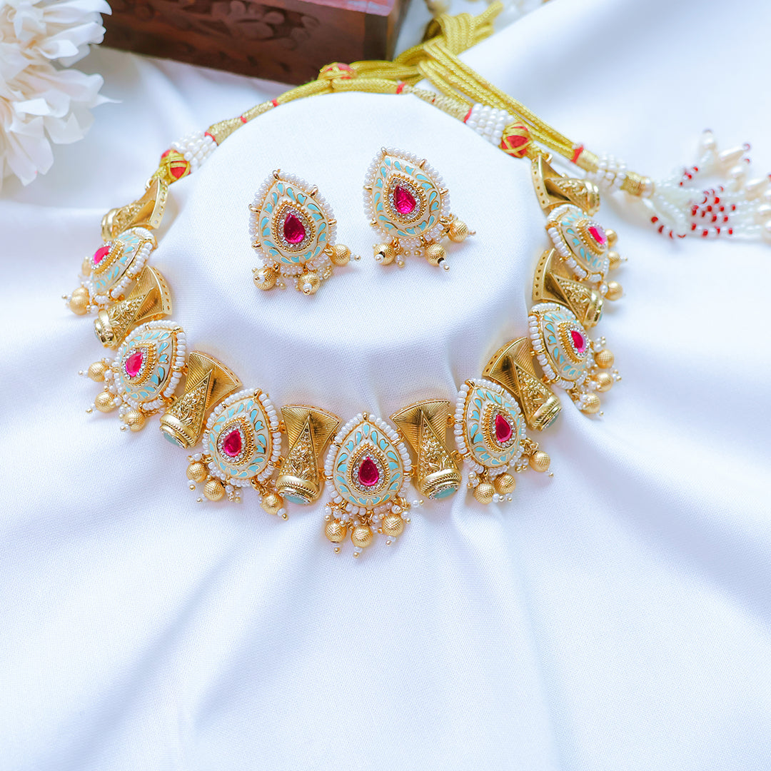 Antique Gold Rajwadi Necklace Set | Traditional Indian Jewelry