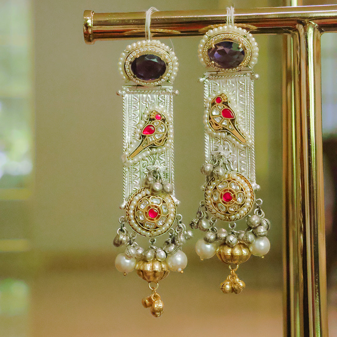 Handcrafted Dual-Tone Dangler Earrings with Amethyst