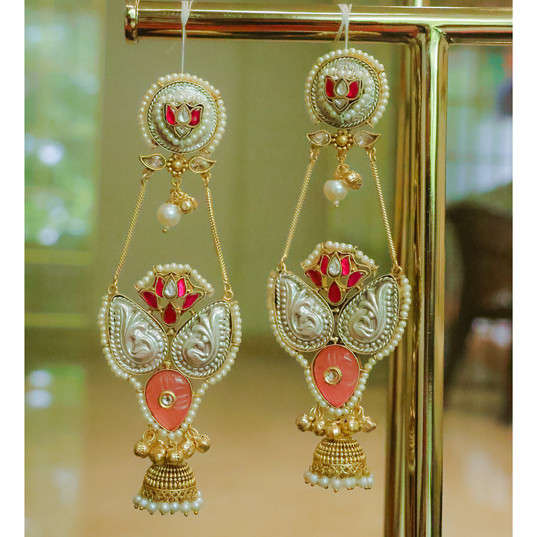 Handcrafted Dual-Tone Lotus Jhumka Earrings