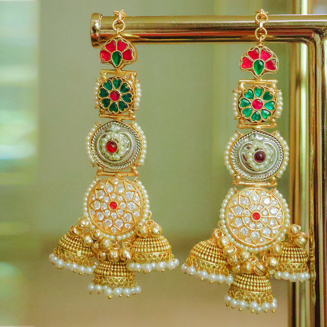 Statement Multi-Tiered Dual-Tone Jhumka Earrings