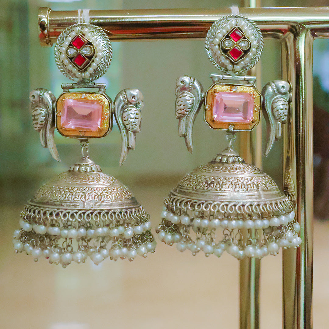 Whimsical Parrot Dual-Tone Jhumka Earrings
