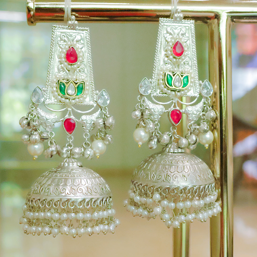Handmade Oxidized Silver Jhumka Earrings