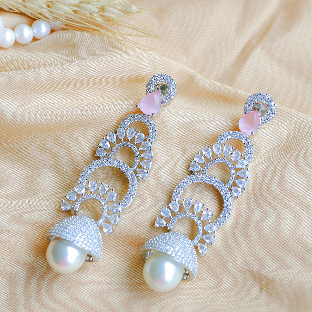 Elegant Pearl Drop American Diamond Earrings