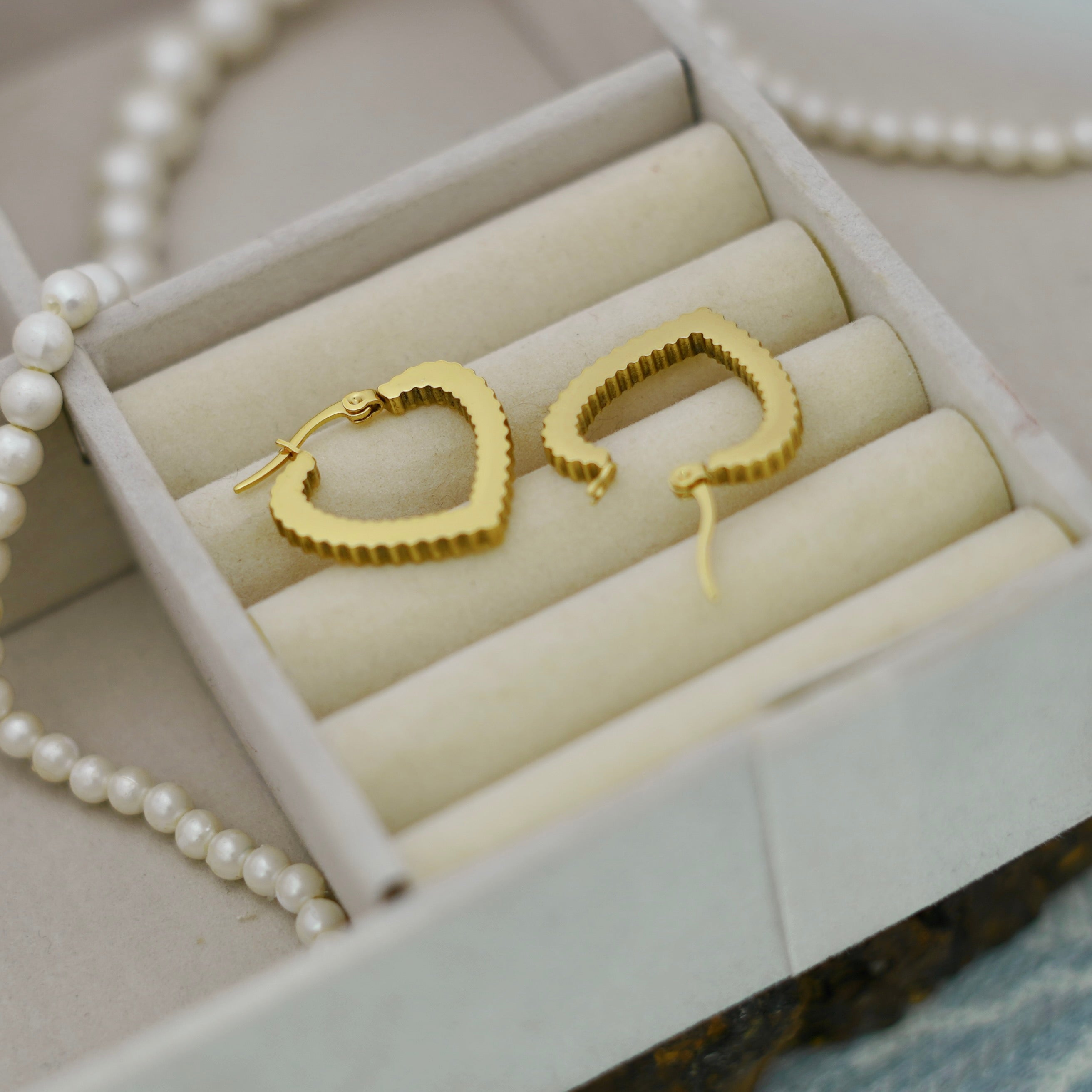 Sculpted Heart Golden Hoops