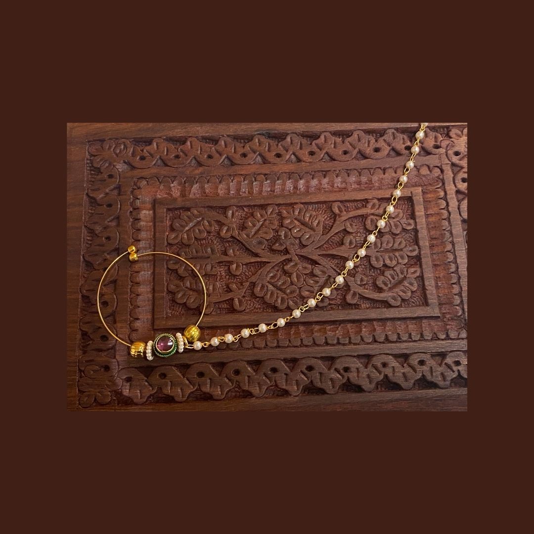 Bridal Nose Ring in Kundan