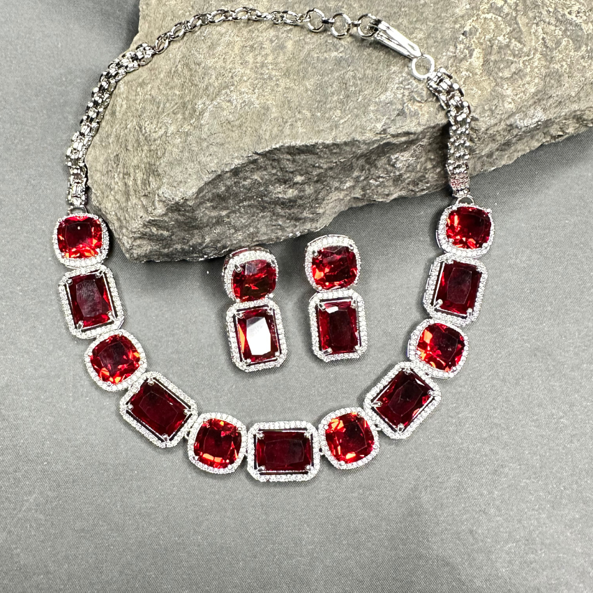 Hydro Red American Diamond Wedding Jewellery Set