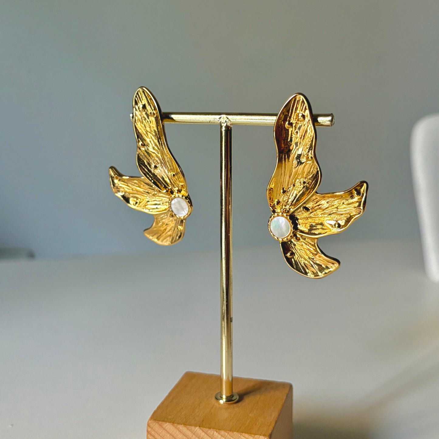 Abstract Gold Butterfly & Opal Wing Stud Earrings - Putstyle
