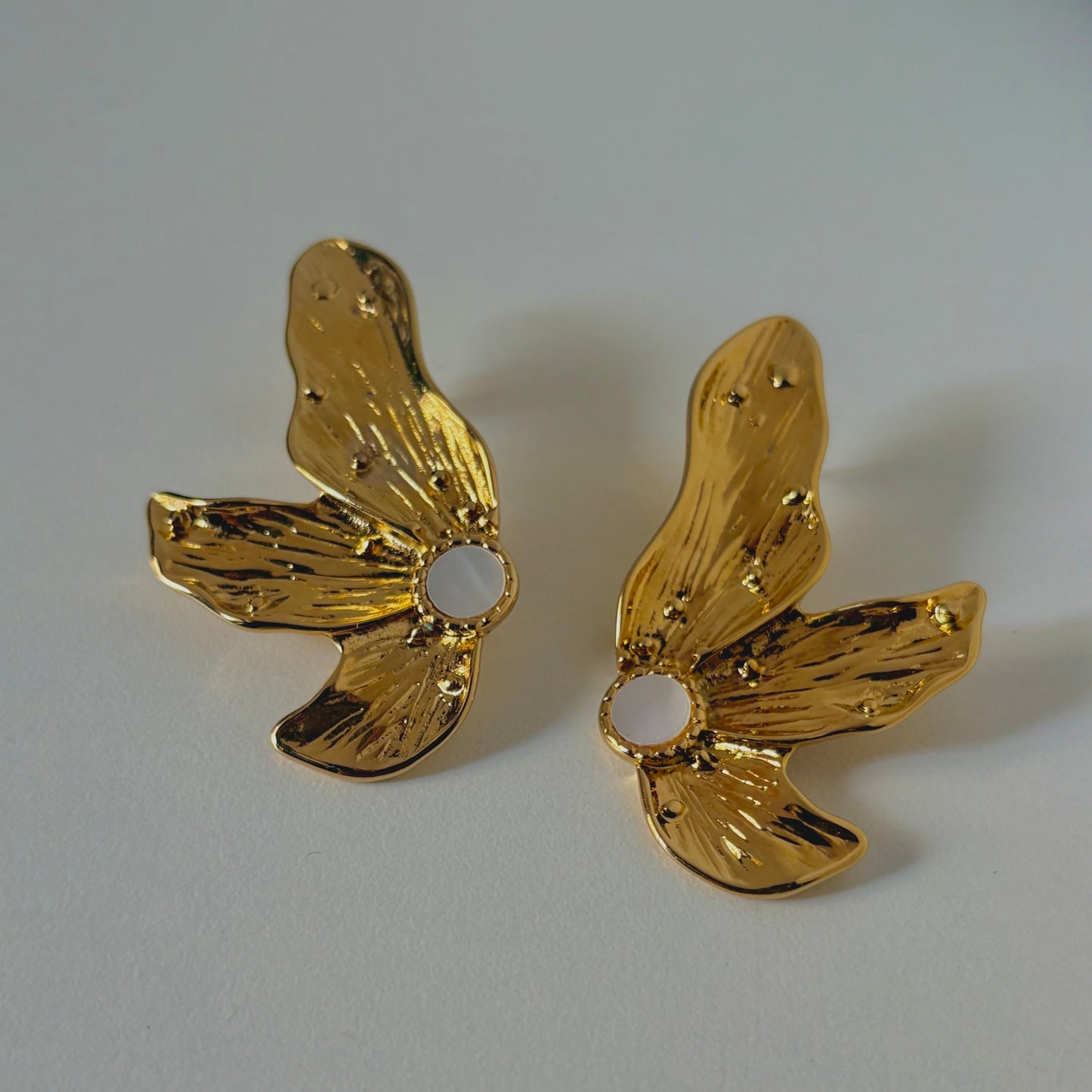 Abstract Gold Butterfly & Opal Wing Stud Earrings - Putstyle