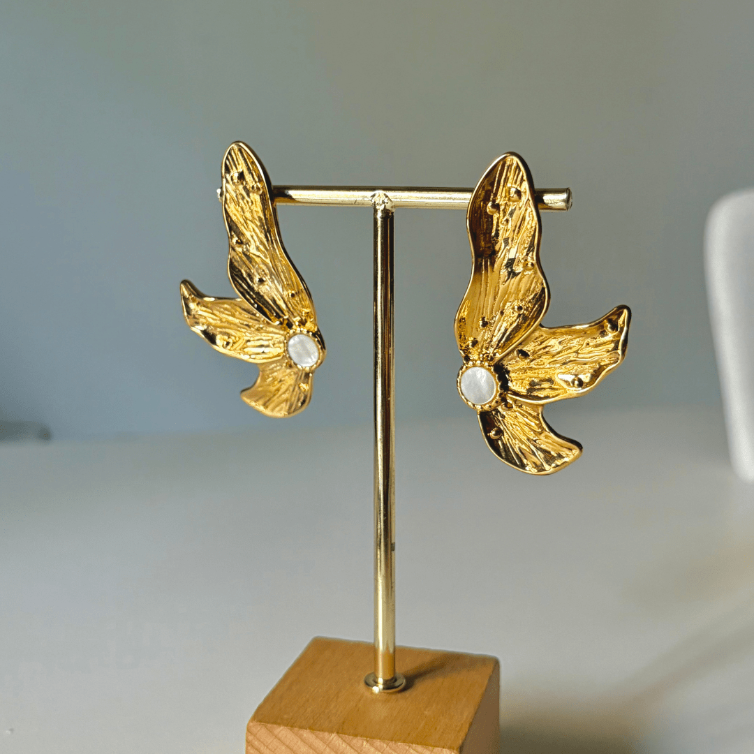 Abstract Gold Butterfly & Opal Wing Stud Earrings - Putstyle