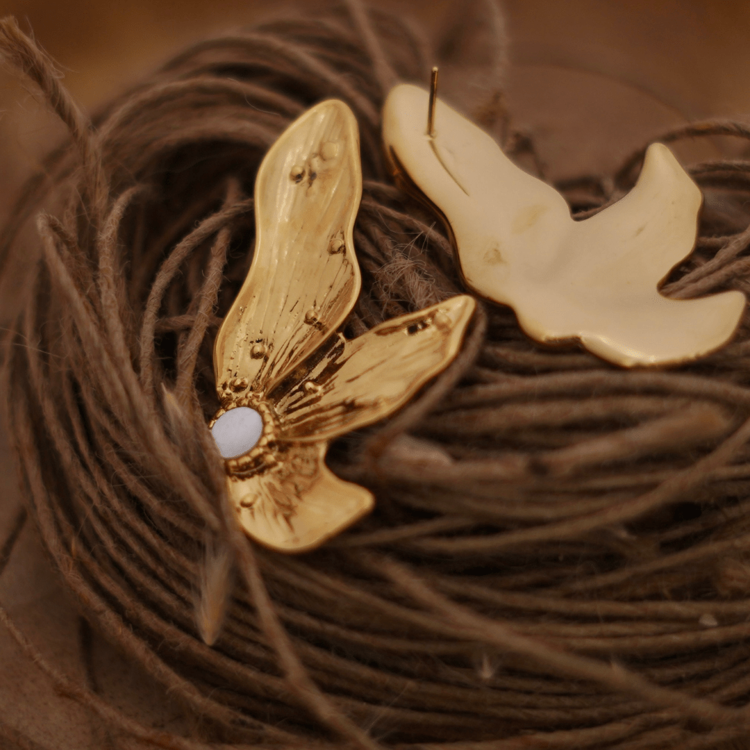Abstract Gold Butterfly & Opal Wing Stud Earrings - Putstyle
