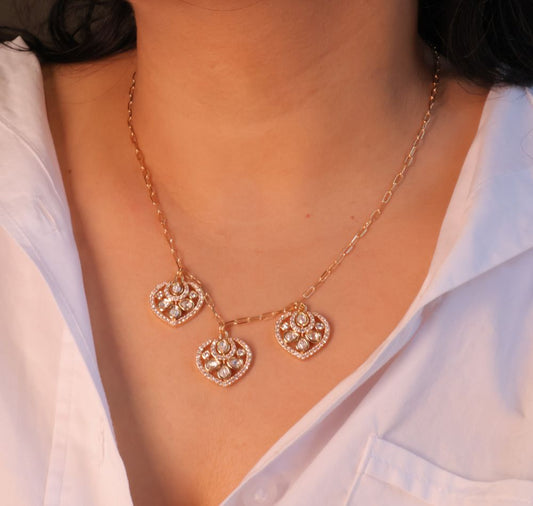 Dainty Heart Cluster Mossainite Necklace & Stud Earring Set |Rose Gold Plated - Putstyle