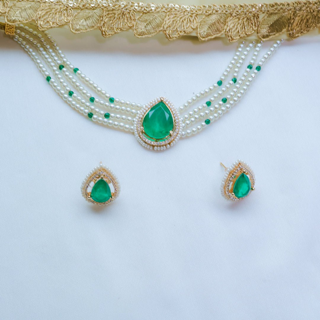 Doublet Stone Pearl Necklace Set with Earrings - Putstyle