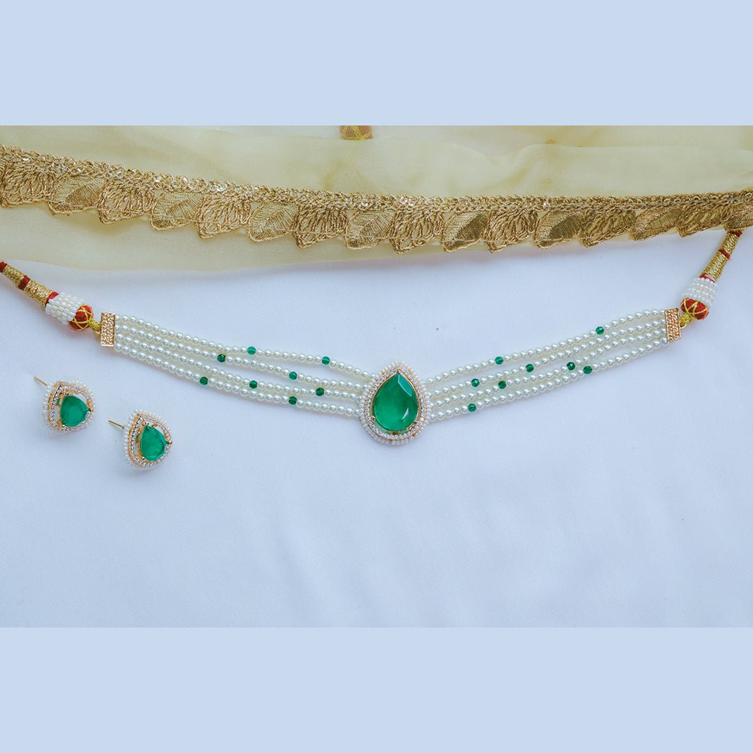 Doublet Stone Pearl Necklace Set with Earrings - Putstyle
