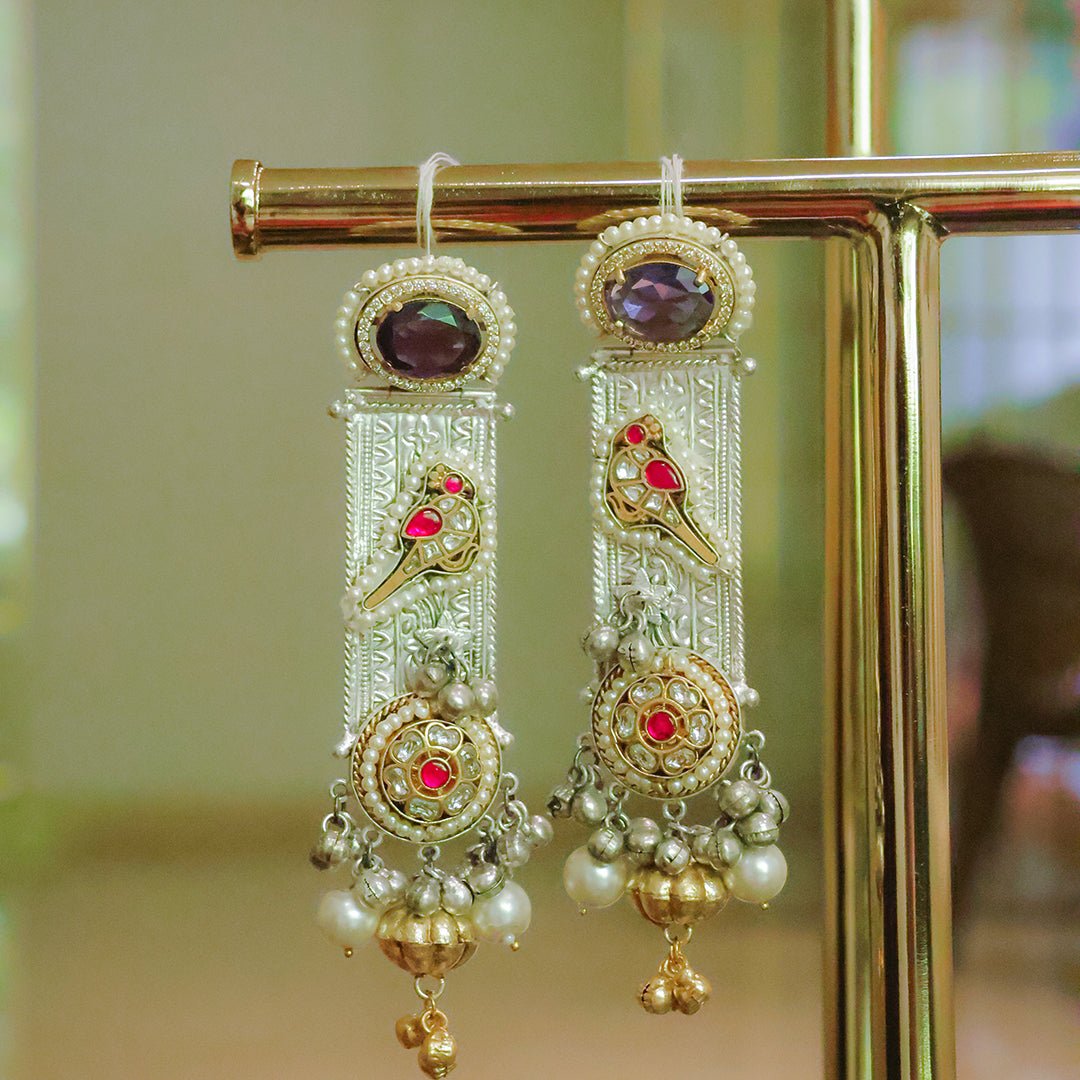 Handcrafted Dual-Tone Dangler Earrings with Amethyst - Putstyle