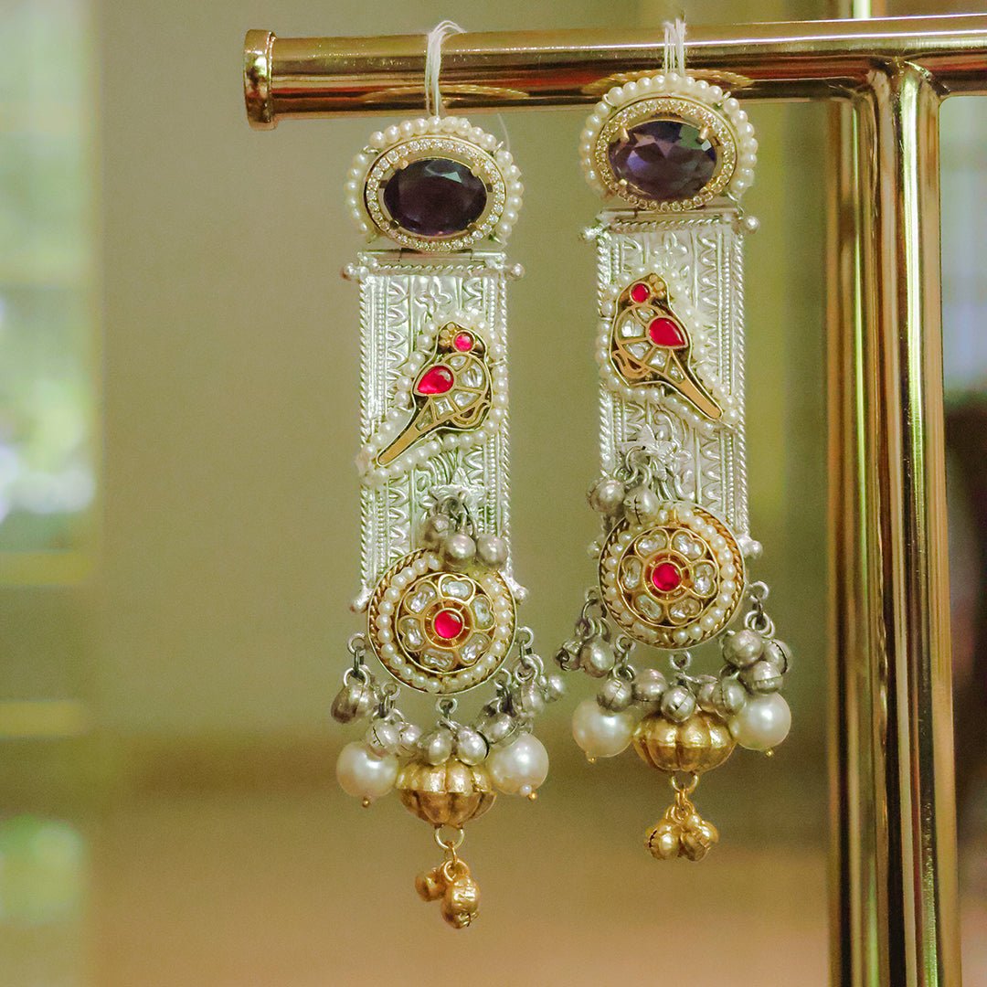 Handcrafted Dual-Tone Dangler Earrings with Amethyst - Putstyle