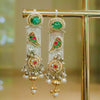 Handcrafted Dual-Tone Dangler Earrings with Emerald Stone - Putstyle