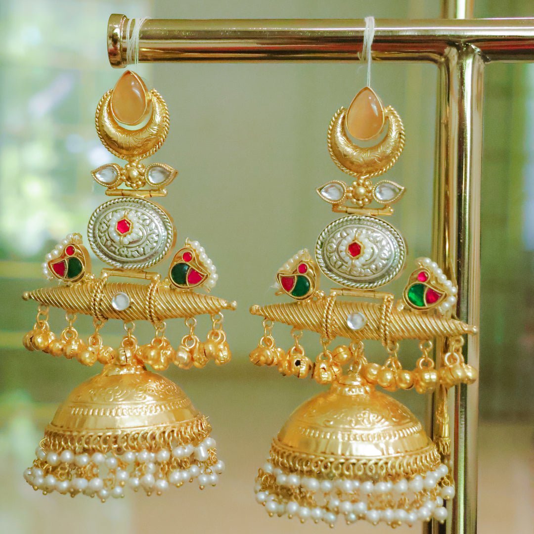 Handcrafted Dual-Tone Jhumka Earrings - Putstyle