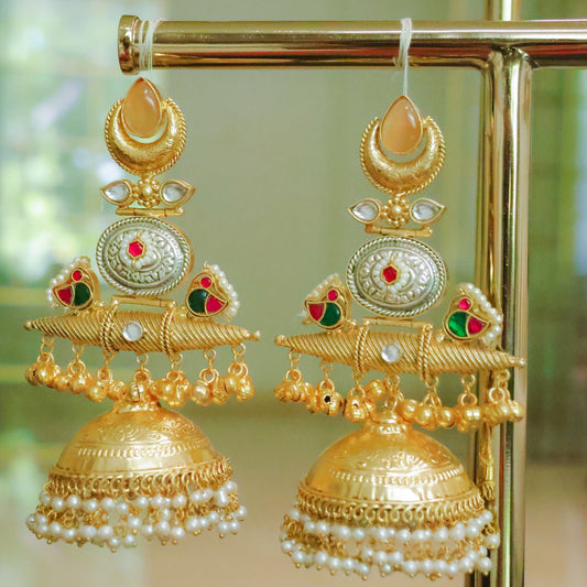 Handcrafted Dual-Tone Jhumka Earrings - Putstyle