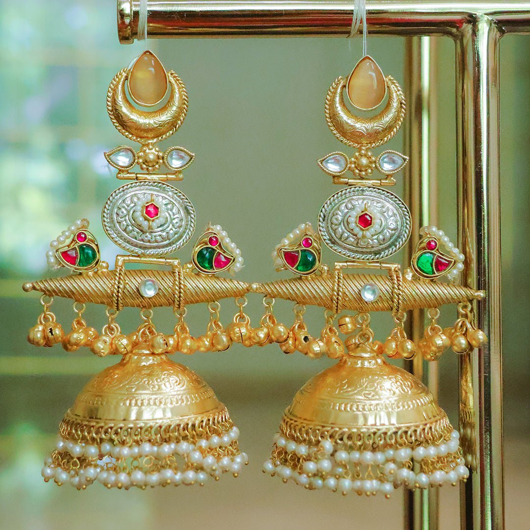 Handcrafted Dual-Tone Jhumka Earrings - Putstyle