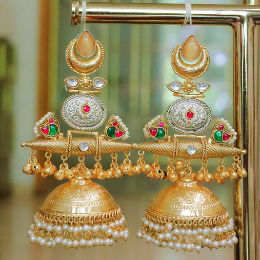 Handcrafted Dual-Tone Jhumka Earrings - Putstyle