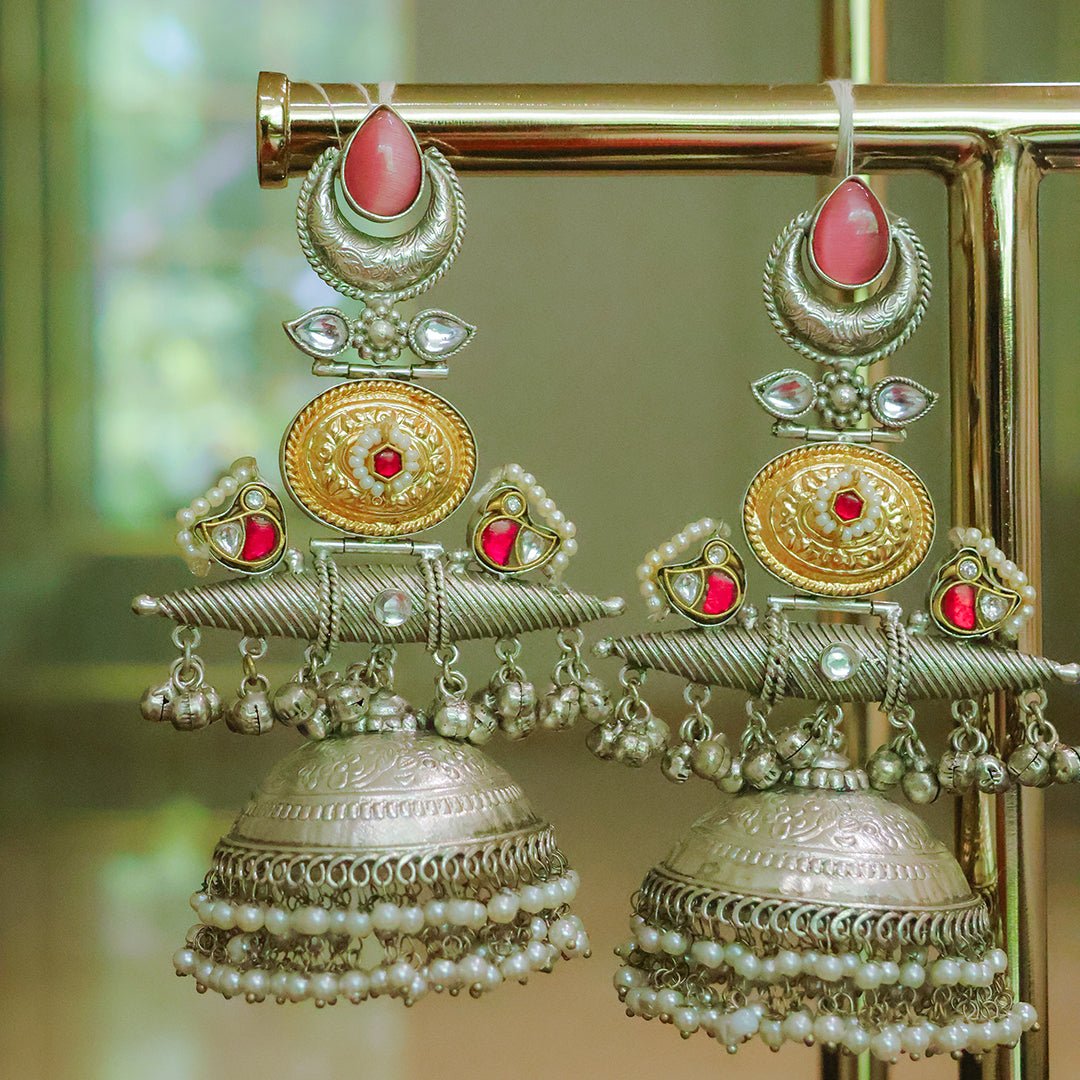 Handcrafted Silver Jhumka Earrings - Putstyle