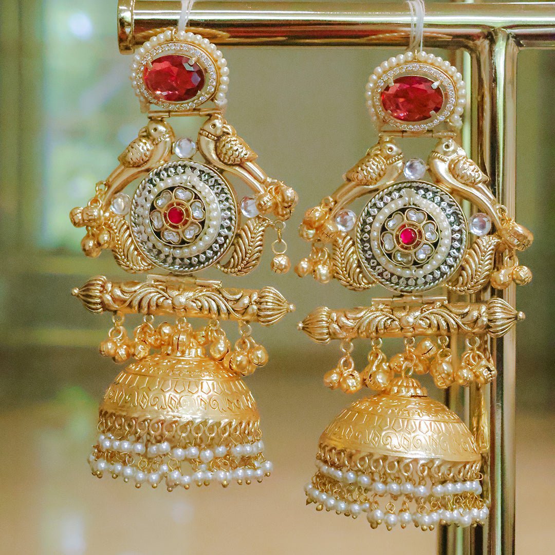 Handmade Regal Gold Plated Parrot Jhumka Earrings - Putstyle