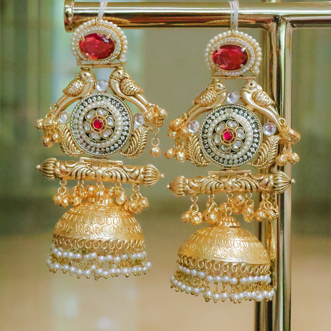 Handmade Regal Gold Plated Parrot Jhumka Earrings - Putstyle