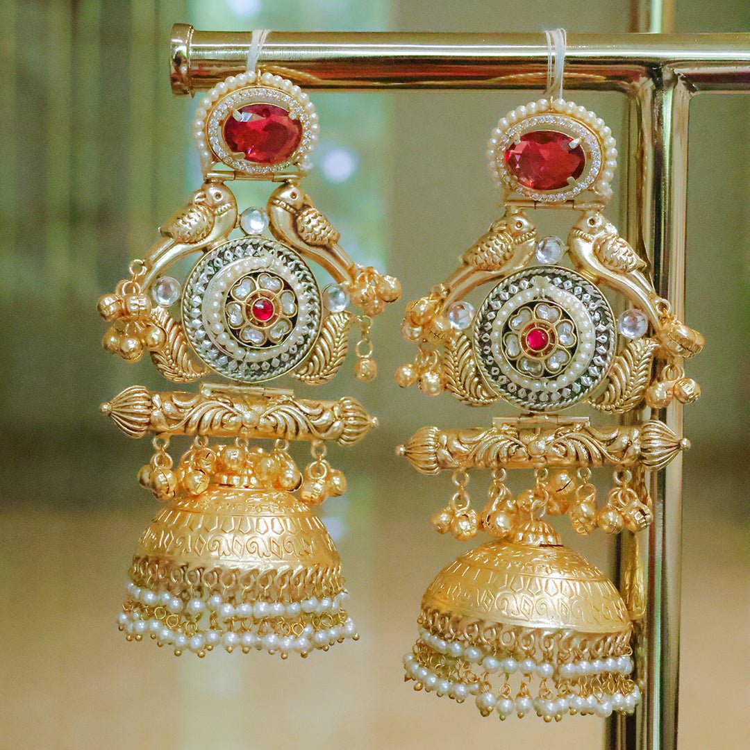 Handmade Regal Gold Plated Parrot Jhumka Earrings - Putstyle