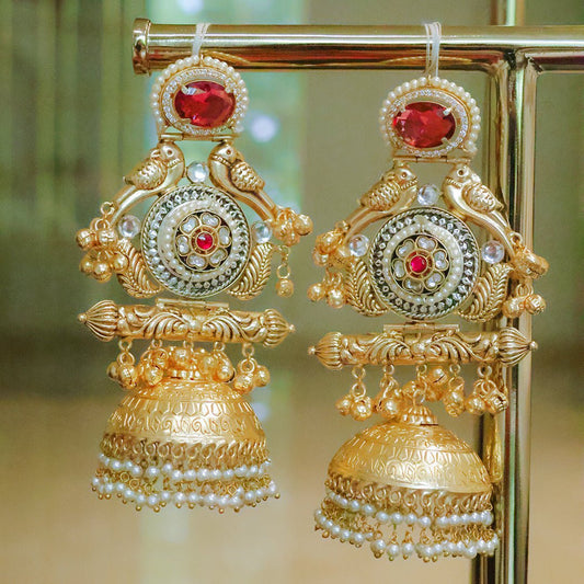 Handmade Regal Gold Plated Parrot Jhumka Earrings - Putstyle