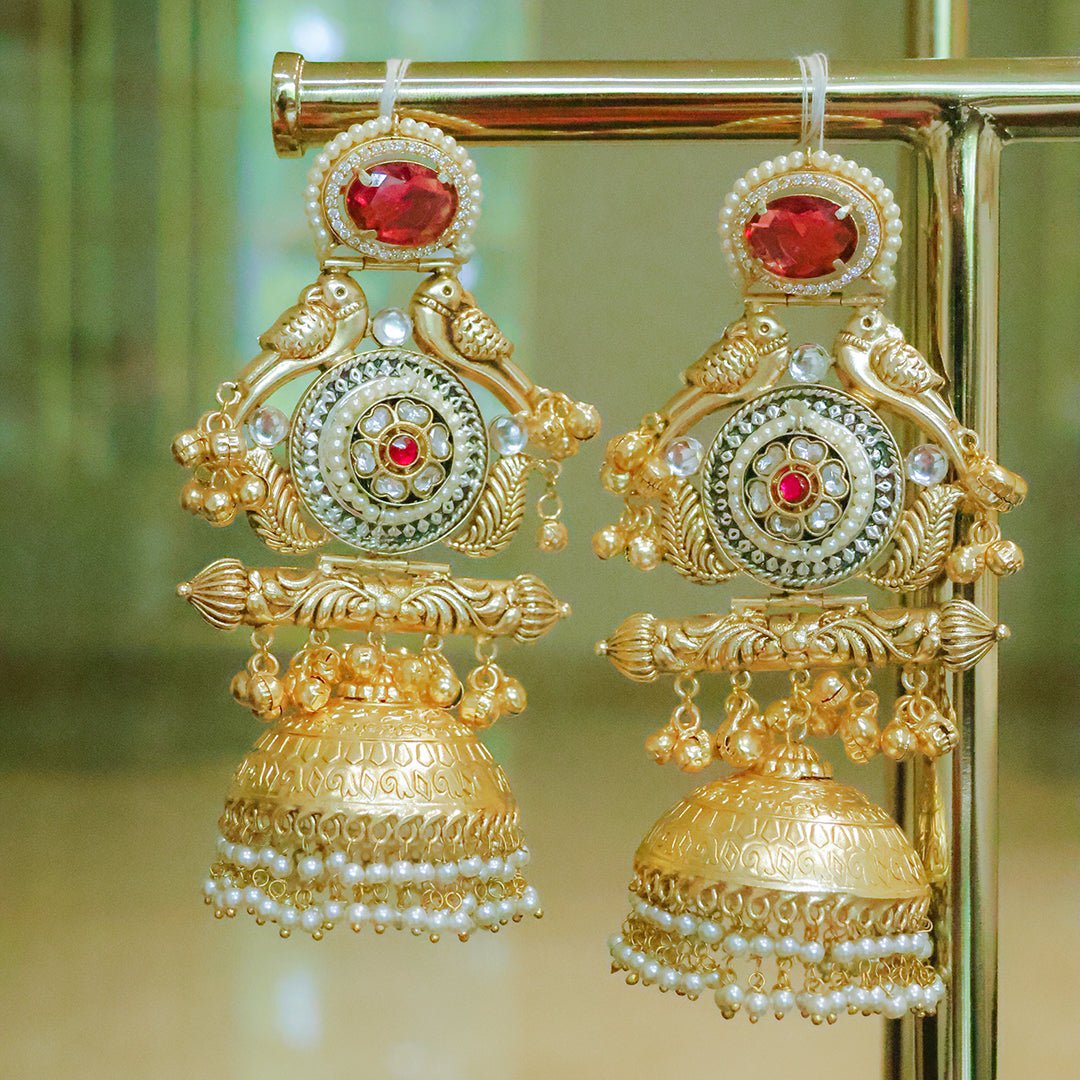 Handmade Regal Gold Plated Parrot Jhumka Earrings - Putstyle