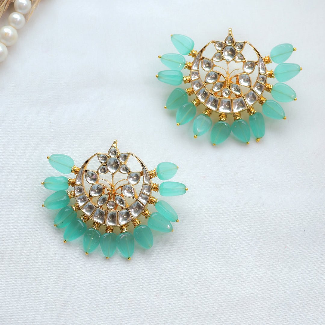 Mint Green Kundan Chandbali Earrings - Putstyle