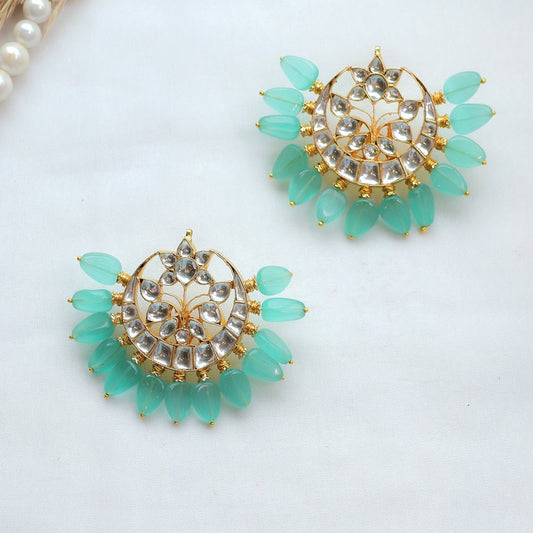 Mint Green Kundan Chandbali Earrings - Putstyle