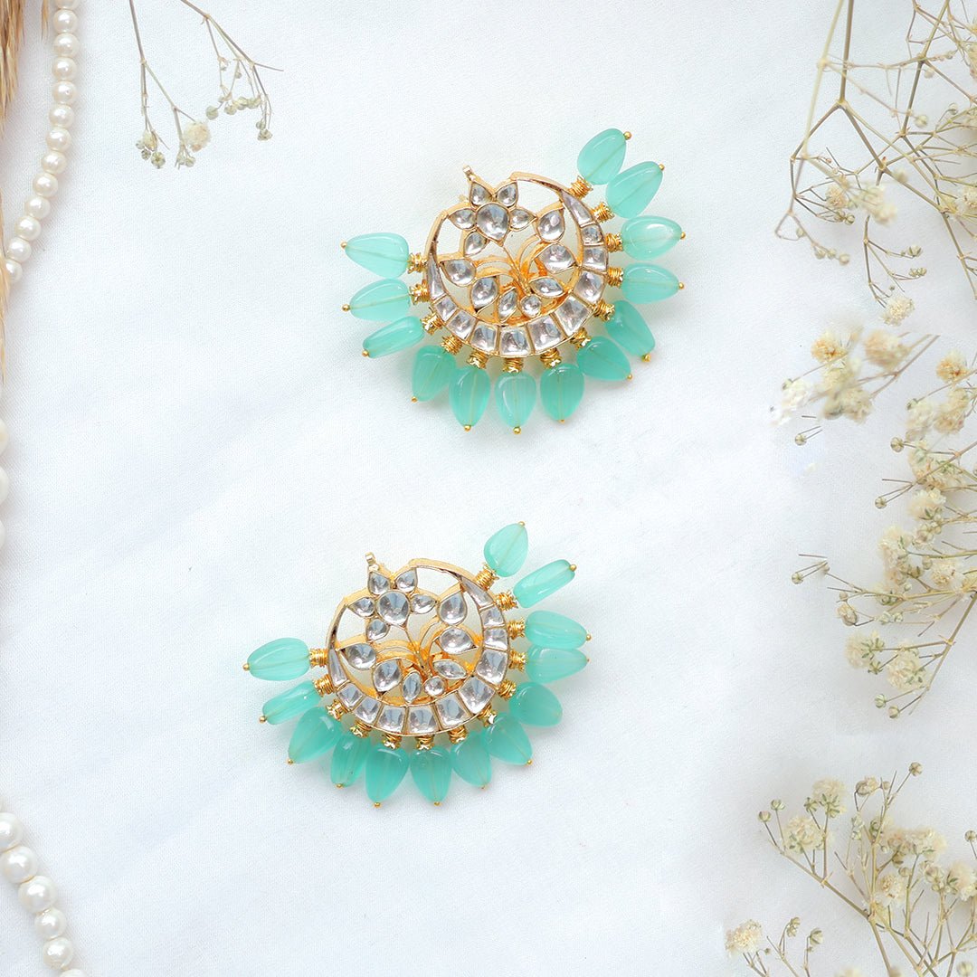 Mint Green Kundan Chandbali Earrings - Putstyle