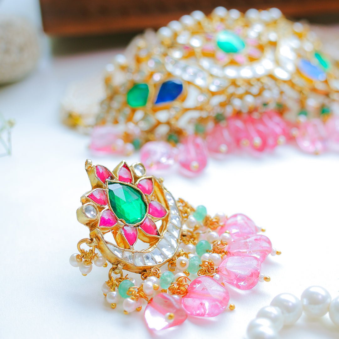 Multicolor Kundan Choker Necklace with Pink Beads – Bridal Pearl String Jewellery - Putstyle