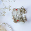 Oxidized Silver Kada with Red & White Kundan Stones and Ghungroo Detailing - Putstyle