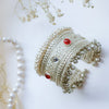 Oxidized Silver Kada with Red & White Kundan Stones and Ghungroo Detailing - Putstyle