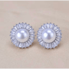 Pearl and Baguette Diamond Stud Earrings - Putstyle