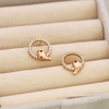 Rose Gold Bird in Circle Cubic Zirconia Stud Earrings - Putstyle